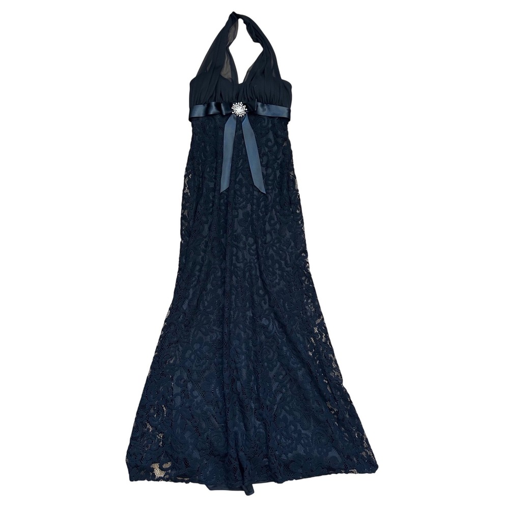 Betsy & Adam vtg Evening Gown Black Lace Halter Dark‎ Romantic Dress 10 formal